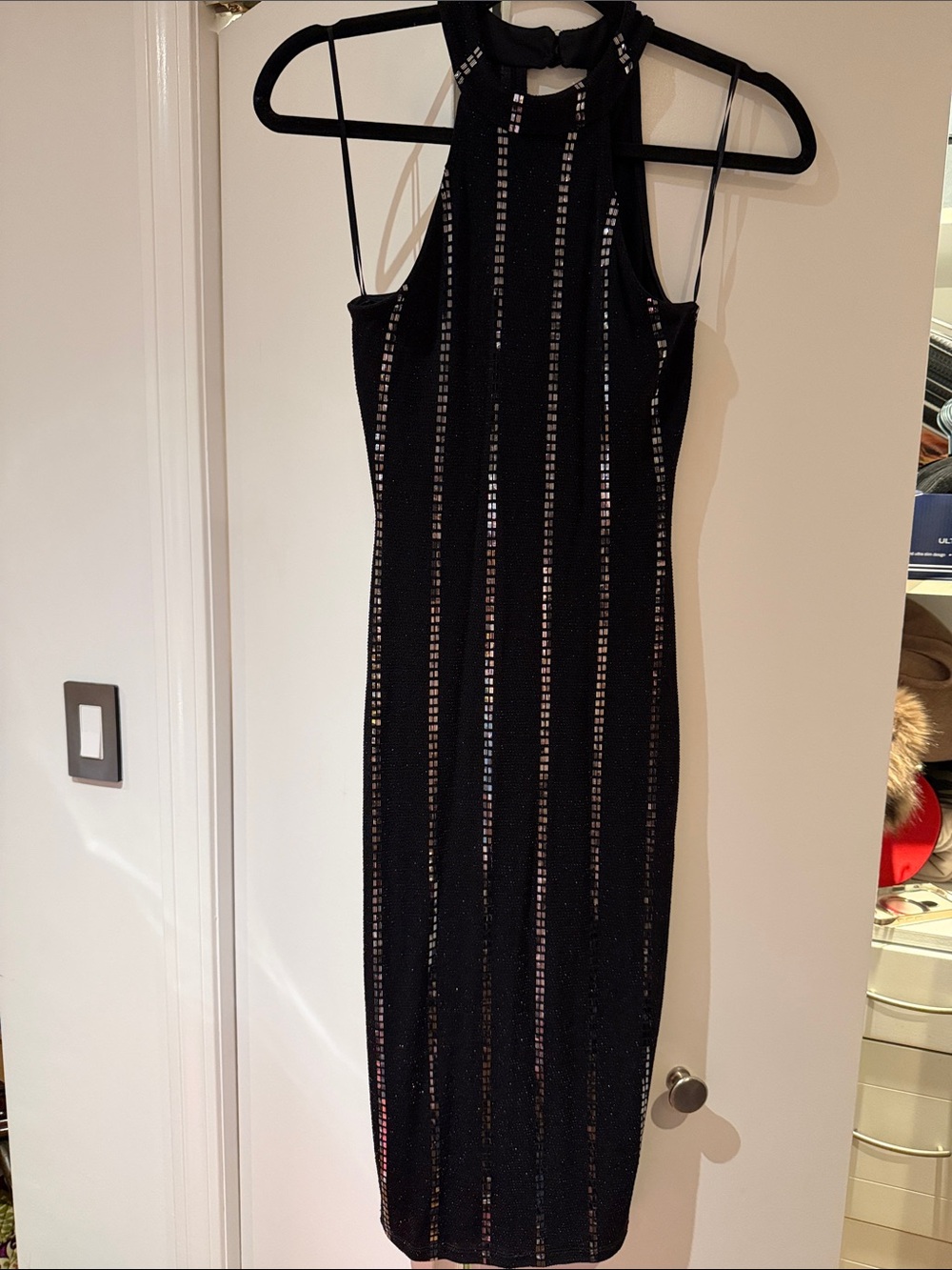 Black Sequined Halter Bodycon Dress
